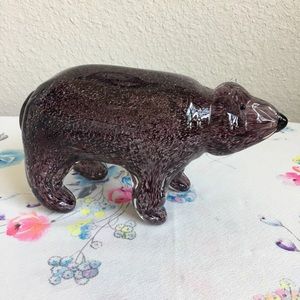 Glass Art Sculpture Bear purple